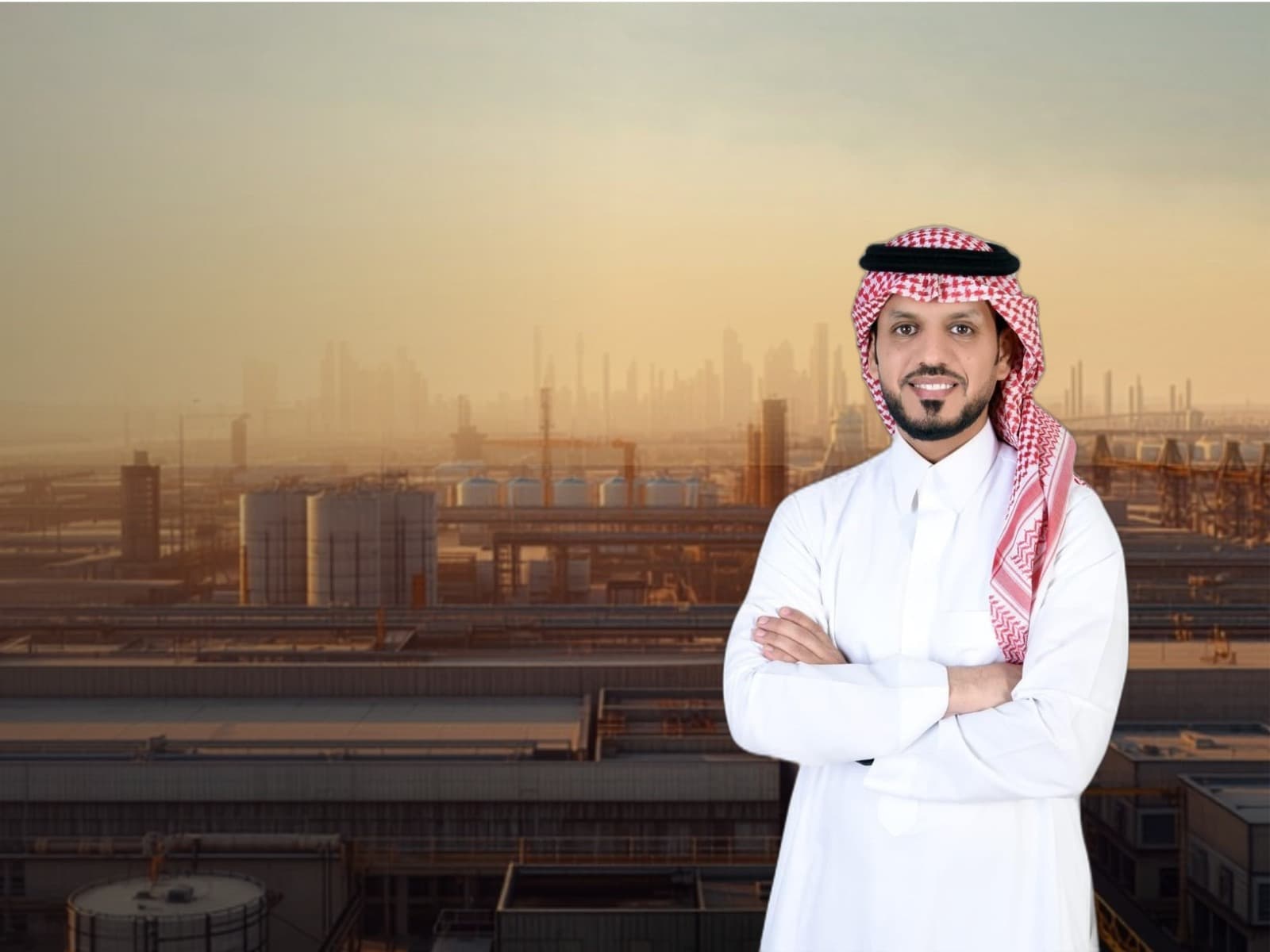 Awaid AlAnazi, Chairman of AMC, with Riyadh's industrial district in the background
